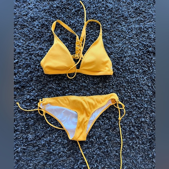 Victoria's Secret swim set PINK Ribbed Lace-Up Racerback Triangle cheekster, szL - Picture 1 of 8